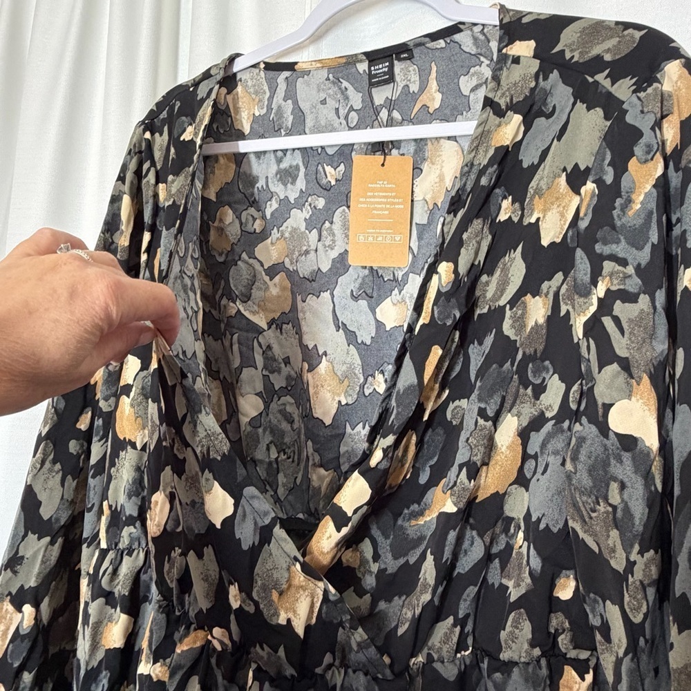 NWT Womens Floral Midi Long Sleeve Floral Peasant Fit Flare Dress 2XL Earth Tone - Picture 3 of 15